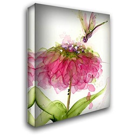 ArtDirect Derman, Dawn 20x24 Gallery Wrapped Canvas Museum Art Titled: Dragonfly and Zinnia