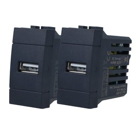 2 USB Charging Modules 5V 2.1A Compatible with Bticino Living Light, Fast Charging, for Box 503, 504, 505, 1 Charging Slot, Black