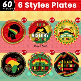 60Pcs Black History Month Party Decorations Black History Month 7 Inch Dessert Plates Tableware African American Black Dinner Paper Plates African-American History Dinnerware for Party Supplies Favors