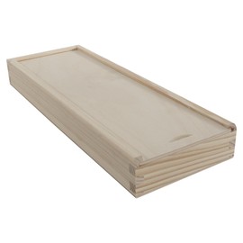 WooDeeDoo Shallow Pencil Box | 1 Pc. | Wooden Pen Brush Crayons Sliding Lid Holder Case | 30.5 x 10.5 x 3.5 cm | Desktop Storage Gift Box Tidy Organiser School Office Stationery | Unpainted Wood