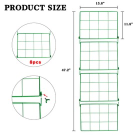 Hourleey 48" x 16" Cucumber Trellis, Foldable Frame Metal Garden Trellis, Outdoor Plant Support Tower for Raised Bed Climbing Plants, Vegetables, Peas, Fruit, Vine