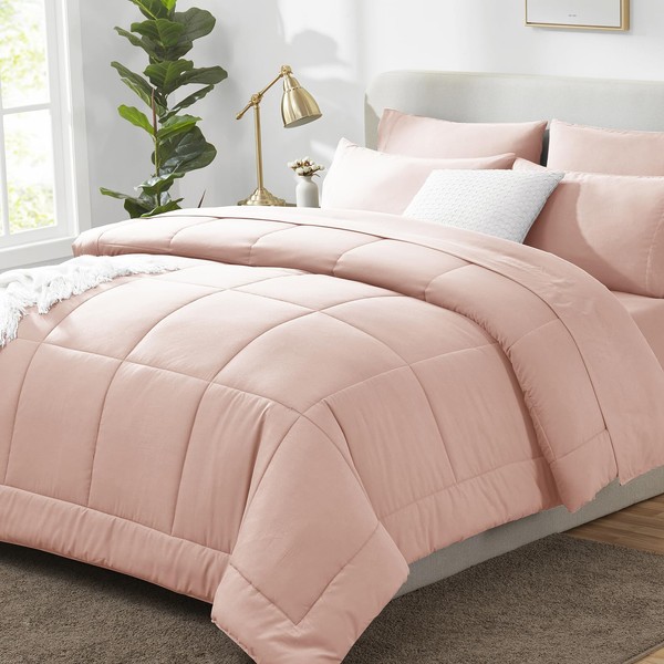 CozyLux Twin XL Comforter Set Blush Pink, 5 Pieces Twin