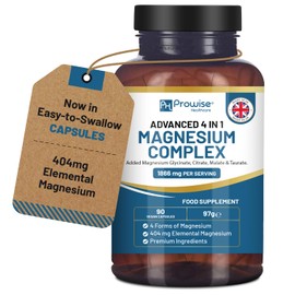 Magnesium Glycinate Complex 4 in 1 - 1866 mg per Serving | Precise Dose of 404 mg Elemental Magnesium | With Magnesium Glycinate, Citrate, Malate and Taurate | 90 Vegan Capsules - by Prowise