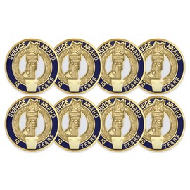 SHOP AWARDS AND GIFTS 10 Year Service Award Enamel Lapel Pins, Appreciation Employee Recognition Work Military Teacher Volunteer, Gift Boxed, 3/4 Inch, Pack of 8