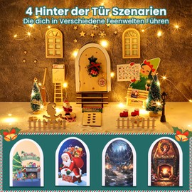 BOLWEO Gnome Door Accessories Christmas Set 56 Pieces Christmas Gnome Door Set with 2 x Light Christmas Decoration Elf Door, Gnome Accessories Door Decoration Fairy Door Danish Christmas Decoration