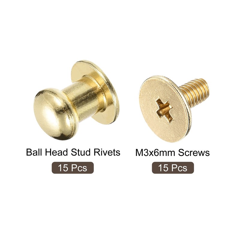 sourcing map 6mm Ball Head Stud Rivets Screw Back, 15Pack