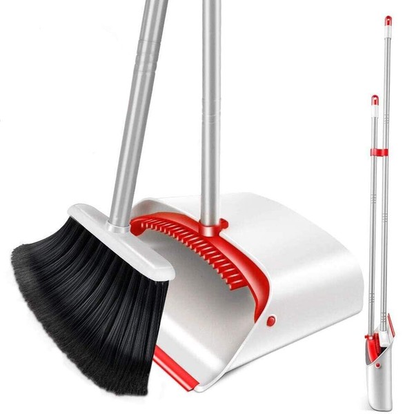Masthome Broom and Dustpan Set with 52" Long Handle, Upright Stand Up Dustpan and Broom Combo, Easy to Store, Outdoor Indoor Broom Household Cleaning Supplies for Home Kitchen Room Office