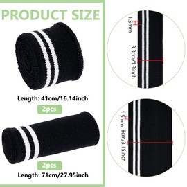 BENECREAT Pack of 4 Elastic Ribbed Fabric Made of Fibres, Black Striped Pattern, Knitted Waistband, Knitted Ribs, Cuffs, Neck Bands for Trimming and Edging Garments, 710 x 33 x 1.5 mm