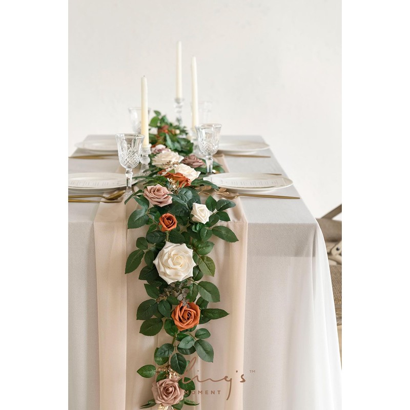 Ling's Moment 5FT Terracotta Artificial Flower Garland Fake Rose Floral