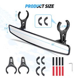 Nilight UTV Rear View Mirror 15 inch Wide Clear Convex Center Mirror with 3/4 1.75 or 2 inch Clamps for Polaris RZR PRO XP R Pioneer Can Am Commander Maverick Kawasaki