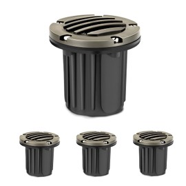 Gardencoin Brass Landscape Well Lights - 12V Waterproof LED Wired In-Ground Outdoor Lighting, Antique Bronze Grated Top Design for Landscaping/Garden/Walkway/Trees Without MR16 Bulb (4 Pack)