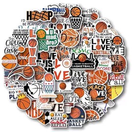 AOWDIAO Pegatinas de baloncesto para botellas de agua, lindos regalos de baloncesto, 50 piezas, calcomanías deportivas para niños, adolescentes, adultos