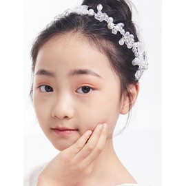 Denifery Flower Girls Headpiece Pearl Headband Artificial Crystal Hair Vine Bride Wedding Headband for Women Girls Toddler Wedding Party Photography (White)