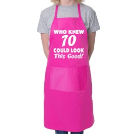 70th Birthday Who Knew 70 BBQ Cooking Funny Novelty Apron Pink