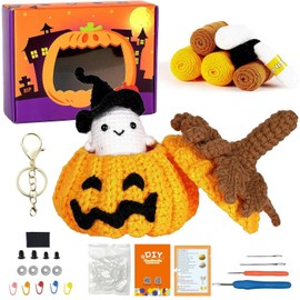 Needhao Beginner Crochet Kit for Adults and Kids,Easy Crochet Starter Kits with Step-by-Step Video Tutorials-DIY Knitting kit (Pumpkin Candy Bag)