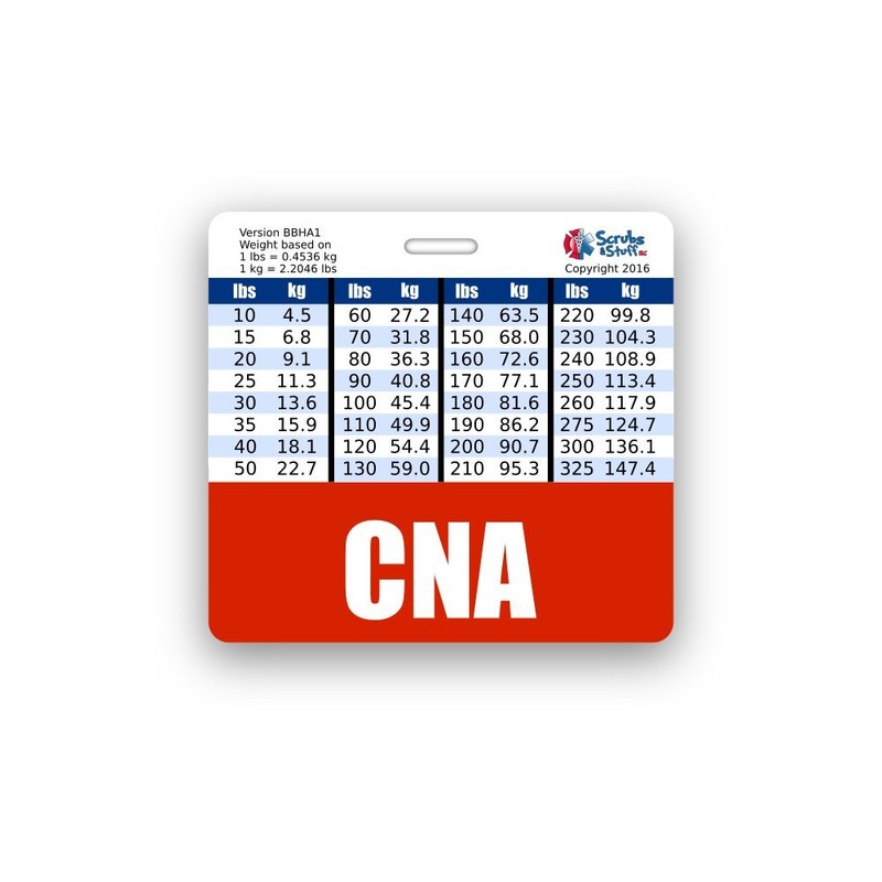CNA Badge Buddy Horizontal w/Height & Weight Conversion Charts (Red)