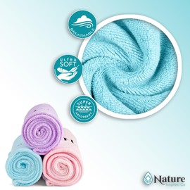 Microfiber Hair Towel for Women, 3 Packs Hair Turbans for Wet Hair with 1 Scalp Massager Shampoo Brush, Drying Hair Wrap Towels for all Hair Types, Ultra Soft and Absorbent (Blue, Purple, Pink)