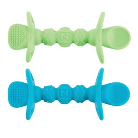 Nuby Dipeez Cucharas/Cucharas de silicona 2 en 1, 2 unidades, azul/verde