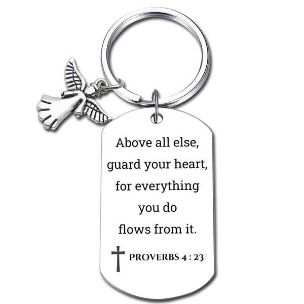 Inspirational Scripture Keychain with Angel Pendant - Bible Verse Key