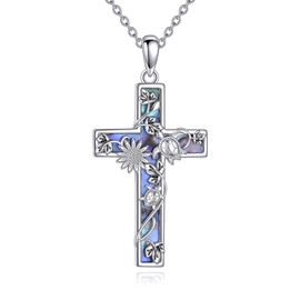 YAFEINI Cross Necklace Sterling Silver Turtle Abalone Shell Cross Pendant Necklace Jewellry Gifts for Women