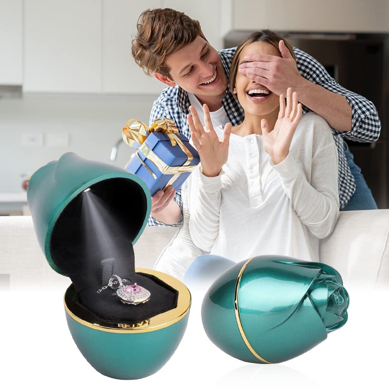 Rolin Roly Green Pendant Box with LED Light Rose Jewelry