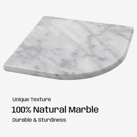Adolif White Marble Corner Shelf,100% Natural Marble, Polished, 9"x9"x3/4", Big White Marble Corner Shelf for Shower Enclosure Decor, 1 Sheet