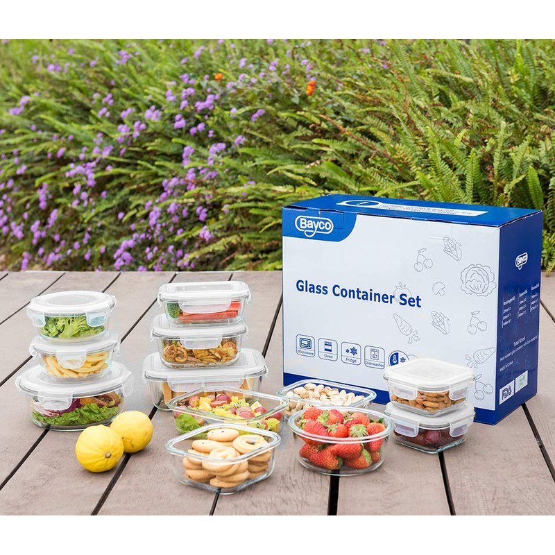 Bayco Glass Food Storage Containers, [24 Piece] Airtight Meal Prep