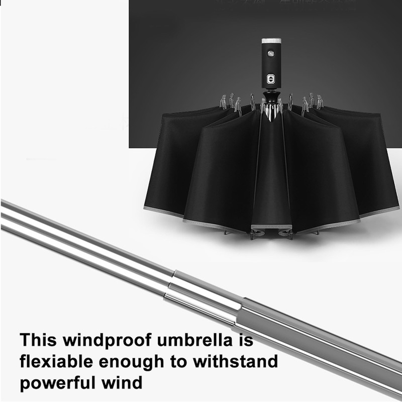 Automatic Open Close Compact Folding Windproof Umbrella with LED Light,