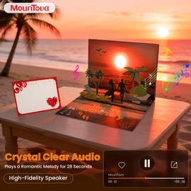 mountova Anniversary Card with Music and Lights, 3D Pop Up Happy Anniversary Cards for Women Men Wife Husband Couple, Beach Vacation Invitation Card for Him or Her