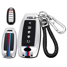 ontto 5-Button Key Fob Cover Case Intelligent Key Case Metal Remote Holder Soft Silicone Car Key Shell Durable Key Protection Fit for Infiniti Q50 Q60 QX50 QX55 QX60 2019-up Smart Remote Silver