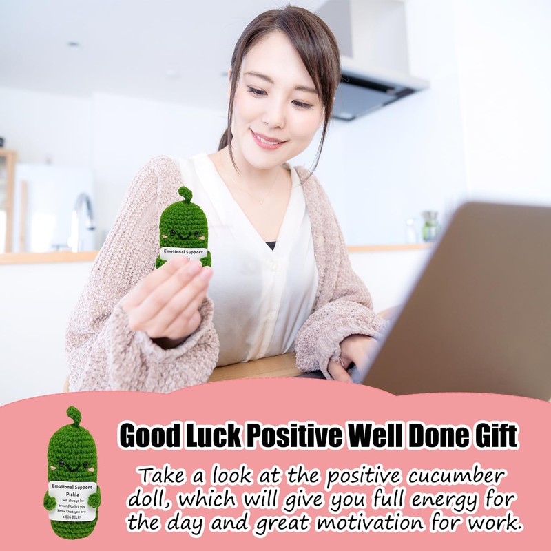 Emotional Support Pickled Cucumber Gift,Knitting Cucumbe with Positive Words,Cute Pickle