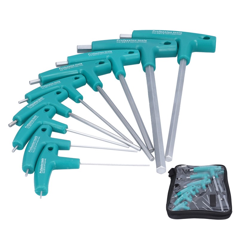 9Pcs Hex Wrench TShape Double Head NonSlip Handle Screw Tightening