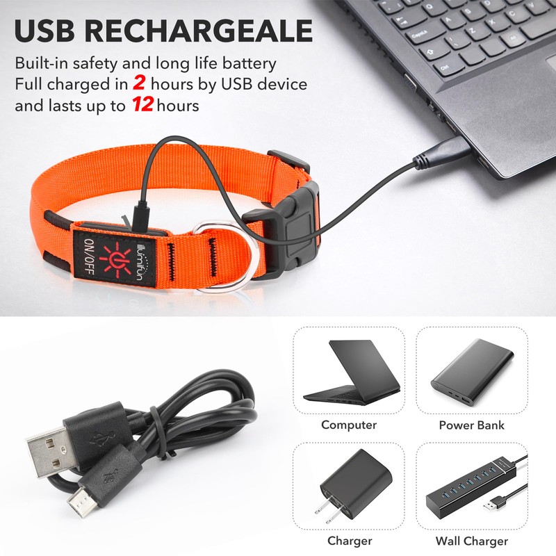 Illumifun Light Up Collar for Dogs, USB Rechargeable LED Dog