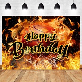 CapiSco Basketball Birthday Backdrop for Sport Theme Basketball Birthday Party Decorations, Fire Passion Flame Shooting Basket Photography Background, Men and Boys Sports Theme Party Banner 5x3ft