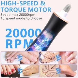 Karrong Kit profesional de manicura y pedicura, lima de uñas eléctrica inalámbrica, taladro de uñas con luz LED de 360° y pantalla LCD, taladro de uña