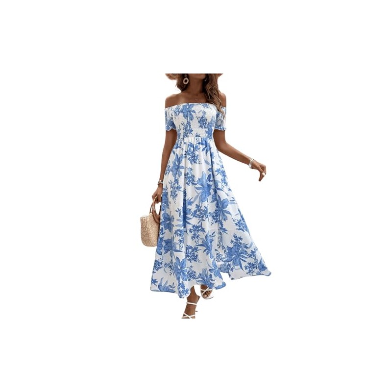 Floerns Women's Boho Ditsy Floral Print Off Shoulder Short Sleeve
