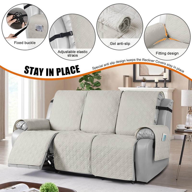 Waterproof Recliner Couch Covers, Sofa Covers Non-Slip 1-Piece Washable Reclining