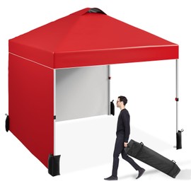 10 x 10 Pop Up Canopy, All Season Instant Canopy with 2 Sidewalls and Vented Roof, Portable Party Tent with Wheeled Carry Bag and Sandbag for Camping, Picnic, Party, Red