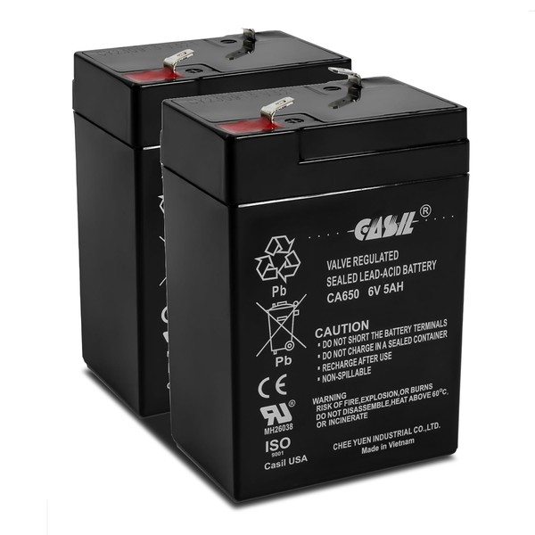 Casil 6V 5Ah Replacement Battery Compatible with Best Choice Kids Ride On Motorcycle Model SKY178 Bright Way Group BW645 BSL1050 BSL1055 PC1240 BP512 Carpenter Watchman CLA106 CHAOYUAN CY640 2 Pack
