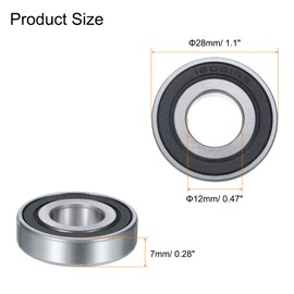 sourcing map 4 Pcs 16001-2RS Deep Groove Ball Bearing, 12mm x 28mm x 7mm High Carbon Chrome Steel Z0 Double Rubber Sealed Bearing (ABEC1)