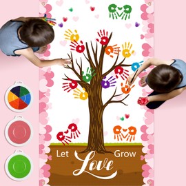 Yeaqee Valentine's Day Coloring Poster 51'' x 32'' Handprint Valentine Craft Poster with 3 Pcs Large Ink Pads Giant Valentine's Day Activity Poster Game Poster Decorations for classroom Bulletin Board