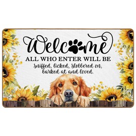 DSHFG Cute Golden Retriever Dog Fall Welcome Door Mat, Sunflower Decor for Home Front Door Outdoor Indoor Entrance Porch, Fall Decor for Kitchen Bath Mats, Gifts for Women Dog Lovers, 30x17 Inch