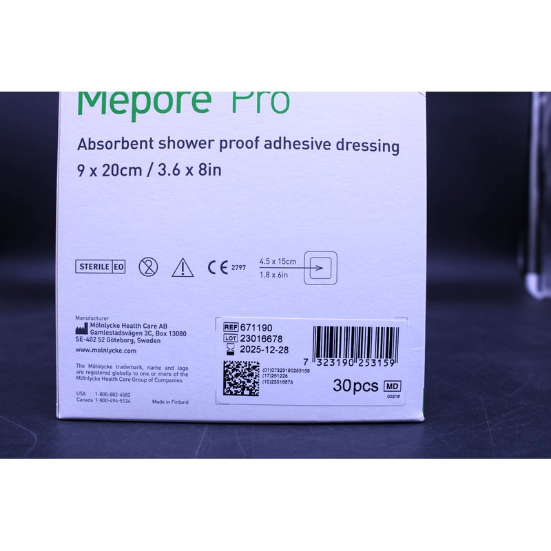 Molnlycke Mepore Pro Dressing 3.6" x 8" 671190 30/Box 12/2025