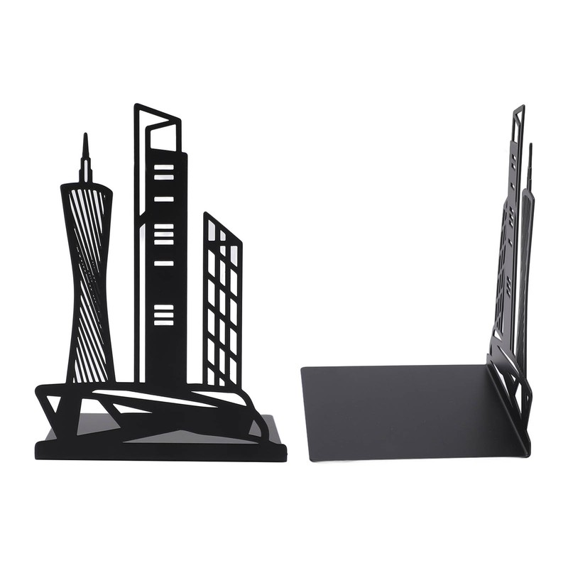 4pcs Bookends Black Architectural Style Decorative Non Slip Metal Desktop