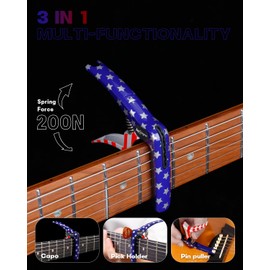 Leo Jaymz Heavy Duty Guitar Capo for Acoustic/Electric Guitars, Guitar Clip made of Zinc Alloy Metal, Guitar Clamp for Bass Classical Guitar, Ukulele, Mandolin,Banjo (Stars and Stripes)