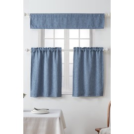 DecoHongDi 10 Inch Valance for Window Toppers,Linen Valances for Kitchen Window, Living Room,Bathroom,Basement,Blackout Small Curtain,10 Inch L by 52 Inch W,1 Pack,Denim Blue