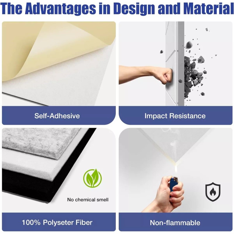 Nierbo Paneles Acústicos Cuadrados 30x30 Autoadhesivos, 12 Piezas