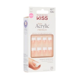 KISS Salon Acrylic Press On Nails, Nail glue included, 'Sugar Rush', French, Medium Size, Square Shape, Includes 28 Nails, 2g Glue, 1 Manicure Stick, 1 Mini File