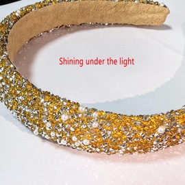 AWOCAN Rhinestone Headbands for Women Diamond Bling Rhinestone Wide Hairband Sparkle Beaded Crystal Headband Thick Padded Headband for Party Non Slip Glitter Hair Hoop (Champagne, L)