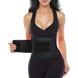 YIANNA Faja Reductora Mujer Abdominal Lumbar Waist Trainer Fajas Reductoras Abdomen Adjustable Negro para Deporte Fitness Postparto, YA8002-2-Black-S